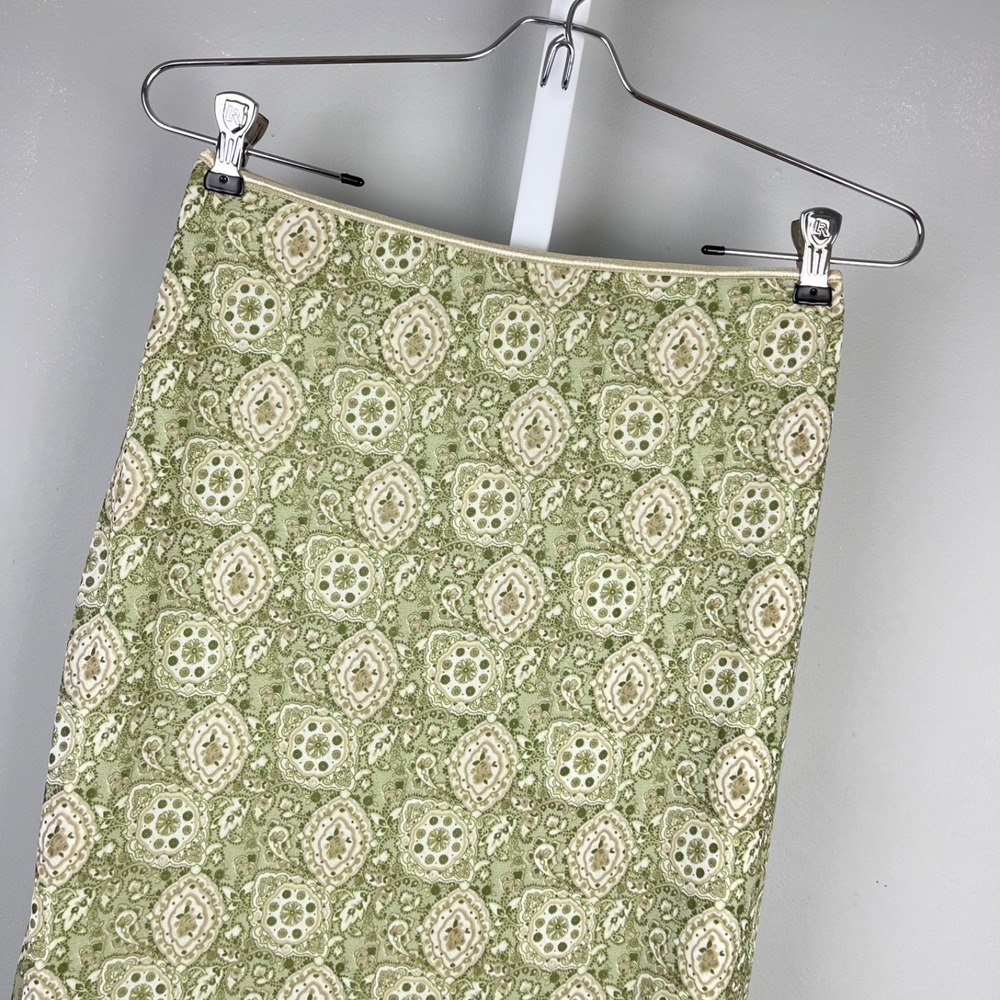 Vintage Wrapper Midi Skirt Womens M Sage Green Medallion Mesh Y2K 90s